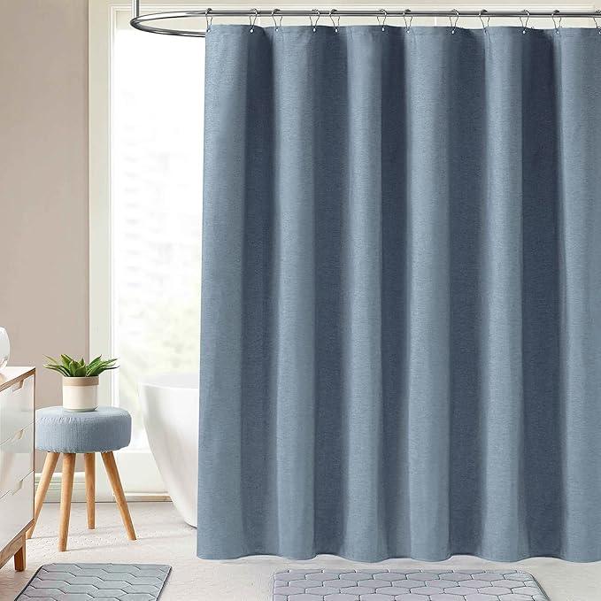 BTTN Extra Long Shower Curtain - 84 Inch Long Linen Textured Heavy Duty Fabric Shower Curtain Set with 12 Plastic Hooks, Large Hotel Spa Simple Polyester Bath Curtains for Bathroom - 72x84 - Blue Gray - ModernBath