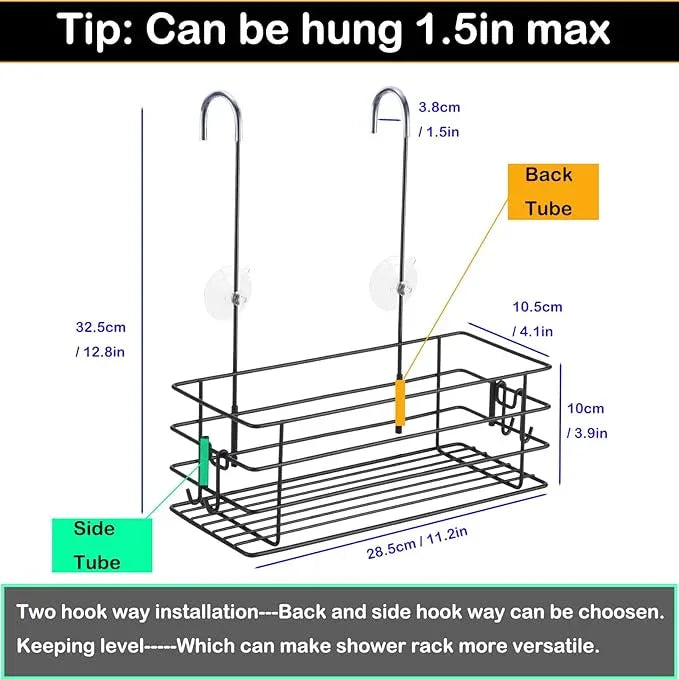 Seltomer Shower Caddy Hanging Shower Orangizer Stainless Steel Shower Rack with Hooks Over The Door, Shampoo Basket Storage (Black) - ModernBath
