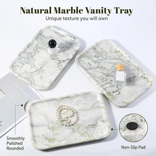 Karibiber Luxury Marble Vanity Tray, Bathroom Tray Countertop, Bianco Marble/Stone, Home Decorative Dresser Organizer, Storage for Kitchen Sink, Perfume Jewelry Holder(Green&White) - ModernBath