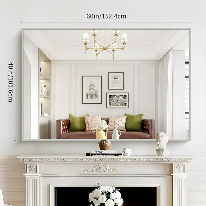 COFENY 40x60inch Silver Bathroom Mirror, Silver Rectangle Mirror with Frame, Large Rectangular Wall Mirrors for Bathroom, Living Room, Hair Salon, Big Farmhouse Mirror Hang Horizontal/Vertical - ModernBath
