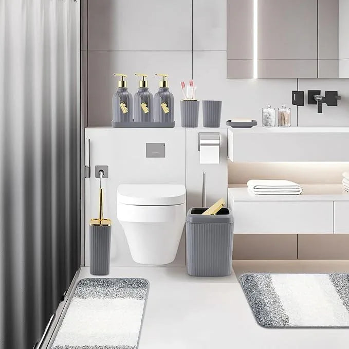 WSBArt 32PCS Bathroom Set Bathroom Sets with Shower Curtain and Rugs Grey Bathroom Accessories,Shower Curtain Set,Bathroom Rug Set with Bathroom Trash Can - ModernBath