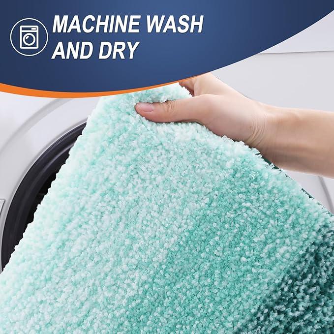 OLANLY Luxury Toilet Rugs U-Shaped 24x20, Extra Soft and Absorbent Microfiber Bathroom Rugs, Non-Slip Plush Shaggy Bath Mat, Machine Wash Dry, Contour Bathroom Mats for Toilet Base, Blackish Green - ModernBath