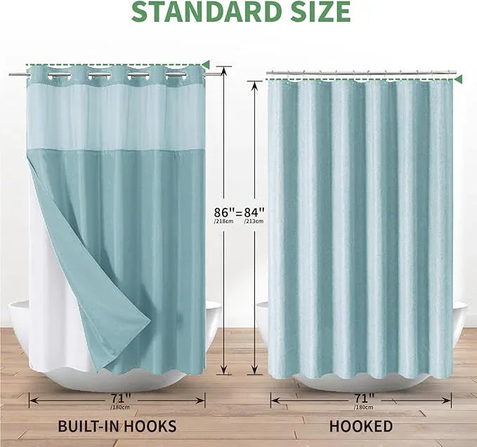 eachope Extra Long No Hook Shower Curtain with Snap-in Fabric Liner Set,Slub Textured Fabric Shower Curtains for Bathroom,Hotel Style Modern Shower Curtain,Water Repellent & Washable,71x86,Teal - ModernBath