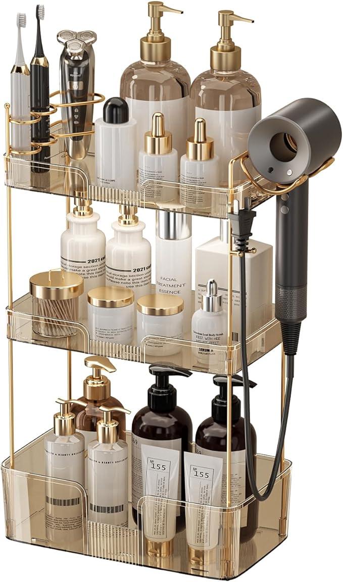 YCIA&DONE Luxury Bathroom Counter Organizer, Large Makeup Organizer Countertop, Shelf Organizer, Vanity Tray, Easily Assemble for Bathroom Organizers and Storage, Undersink, Cabinet,3 Tiers Amber - ModernBath
