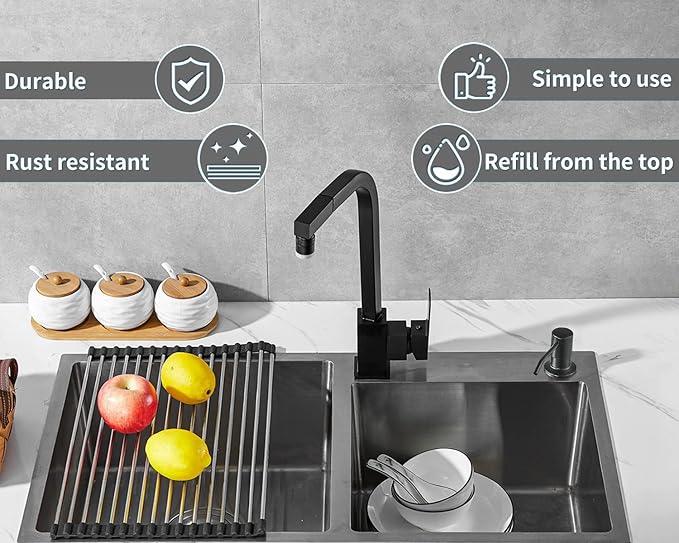 Soap Dispenser for Kitchen Sink,Stainless Steel Built in Soap Dispenser Countertop Pump Head,Dish Soap Hand Lotion Dispenser with Refillable 13.5OZ Bottle - ModernBath