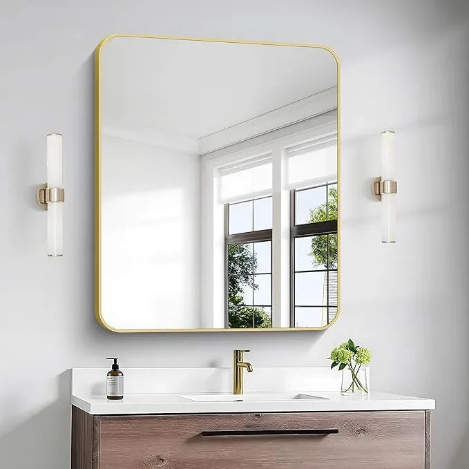 Gold Bathroom Mirror,30x36 inch Wall Mirror for Bathroom Wall Mounted,Round Rectangle Mirror for Bathroom Over Sink,Modern Frame for Home Decor Living Room,Bedroom Entryway,Horizontal/Vertical - ModernBath