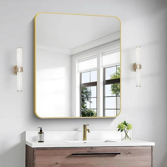 Gold Bathroom Mirror,30x36 inch Wall Mirror for Bathroom Wall Mounted,Round Rectangle Mirror for Bathroom Over Sink,Modern Frame for Home Decor Living Room,Bedroom Entryway,Horizontal/Vertical - ModernBath