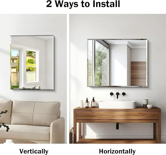 CILIBER Beveled Mirror, 24x30 Frameless Beveled Bathroom Mirrors for Wall, Upgraded Shatterproof Rectangle Vanity Mirror with Beveled Edge for Bathroom, Bedroom, Living Room and Entryway - ModernBath