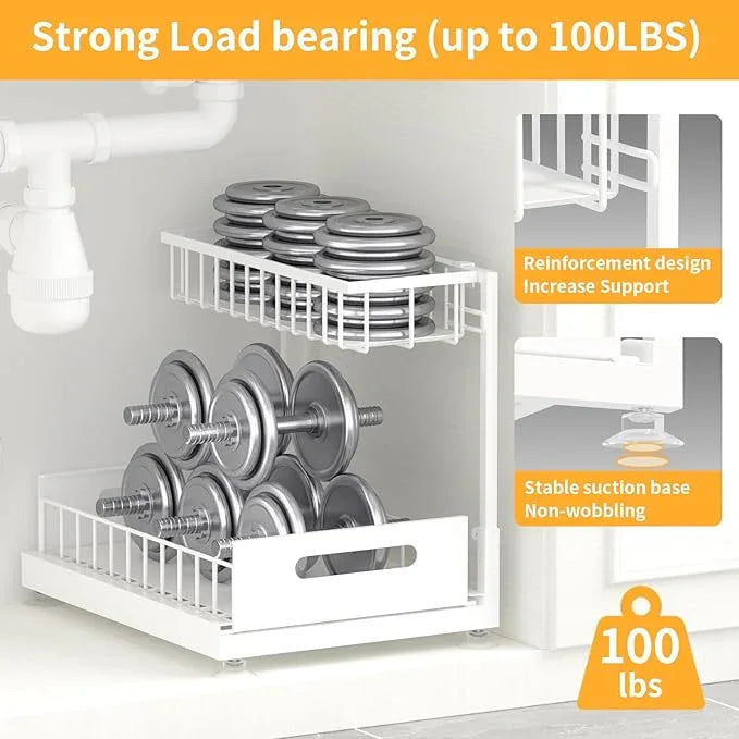Under Sink Organizer Storage 2-Tier Premium Metal Pull-Out Racks, Height Adjustable, Heavy Dut and Easy Installation for Kitchen & Bathroom Organizers 1 Pack White - ModernBath