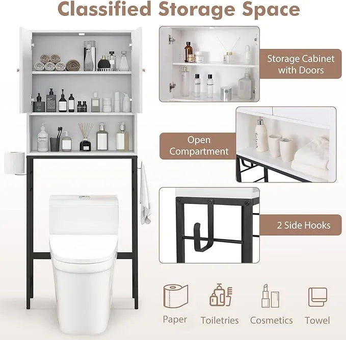 Over-The-Toilet Storage Cabinet, Freestanding Bathroom Organizer with Metal Frame, Adjustable Shelf & Open Compartment, Space Saver for Toilet & Laundry Room - ModernBath
