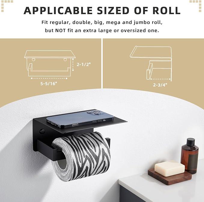 Angle Simple Toilet Paper Holder with Shelf Matte Black, 304 Stainless Steel Lavatory Tissue Roll Holder for Wall - ModernBath