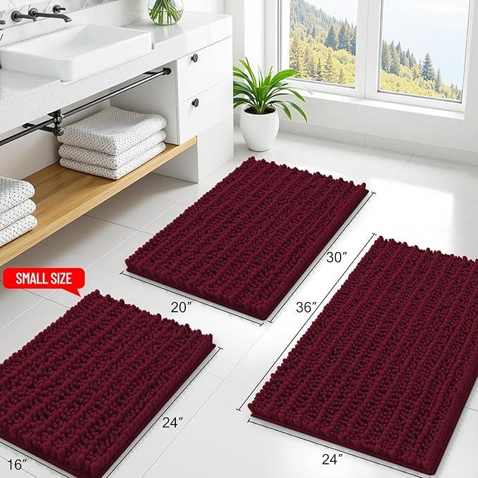 Smiry Bathroom Rugs Mat 48x32, Extra Soft Absorbent Chenille Bath Rugs, Non Slip Rubber Backing Machine Washable Quick Dry Bath Mats for Bathroom Floor, Tub, Shower, Home Decor Accessories, Burgundy - ModernBath