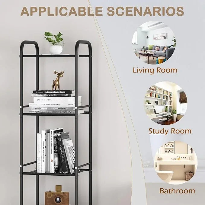 JSB 5 Tier Narrow Bathroom Shelving Unit, Kitchen Storage Rack Organizer Metal Corner Shelf for Living Room Laundry Pantry (Matte Black, 5 Tier) - ModernBath