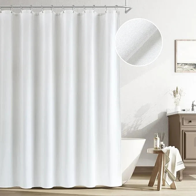 Naturoom White Linen Shower Curtain, Cloth Textured Fabric Shower Curtain Set with Hooks, Simple Elegant Modern Farmhouse Country Ultra Thick Bath Curtains for Bathroom,Water Repellent,72x72 - ModernBath