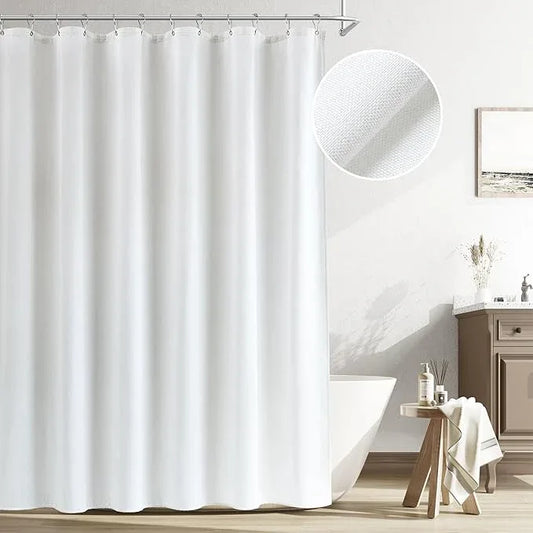 Naturoom White Linen Shower Curtain, Cloth Textured Fabric Shower Curtain Set with Hooks, Simple Elegant Modern Farmhouse Country Ultra Thick Bath Curtains for Bathroom,Water Repellent,72x72 - ModernBath