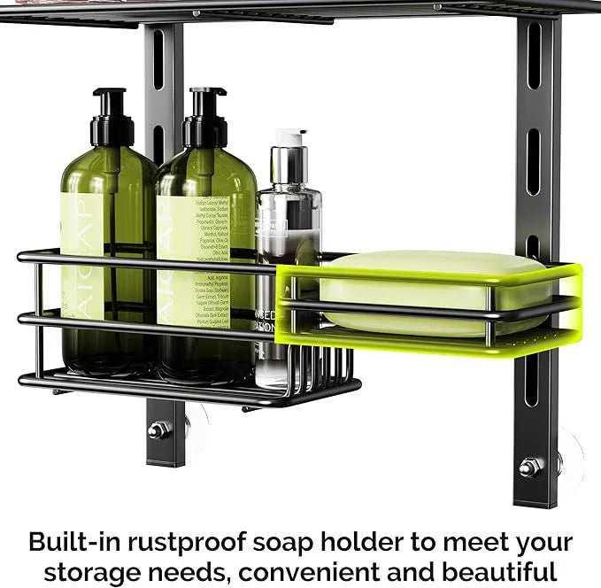 Orimade Over The Door Shower Caddy Adjustable 3 Tier Black,Bathroom Hanging Organizer Shelf Rustproof with 4 Hooks,Shower Basket with Soap Holder and Suction Cup - ModernBath