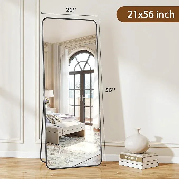 BEAUTYPEAK Black Full Length Mirror, 56"x21" Rounded Corner Floor Mirror Standing Hanging or Leaning Against Wall, Suitable for Bedroom or Dressing Room - ModernBath