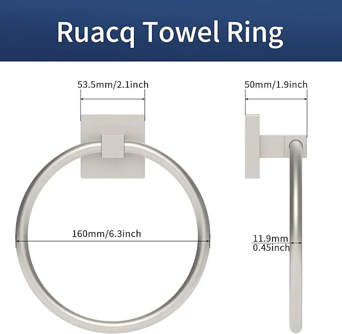 RUACQ Towel Ring for Bathroom, Square Base Hand Towel Holder Hangers Wall Mount, Heavy Duty, Stainless Steel(Brushed Nickel) - ModernBath