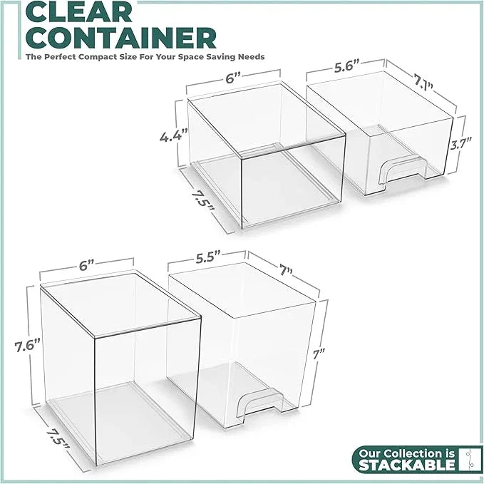 Sorbus Acrylic Storage Containers - 2 Pack, Stackable Storage Bins Set for Bathroom Organization - Clear Acrylic Drawer Organizers - Makeup Case Pull-Out Drawers (7.6’’ and 4.4’’ Tall) - ModernBath