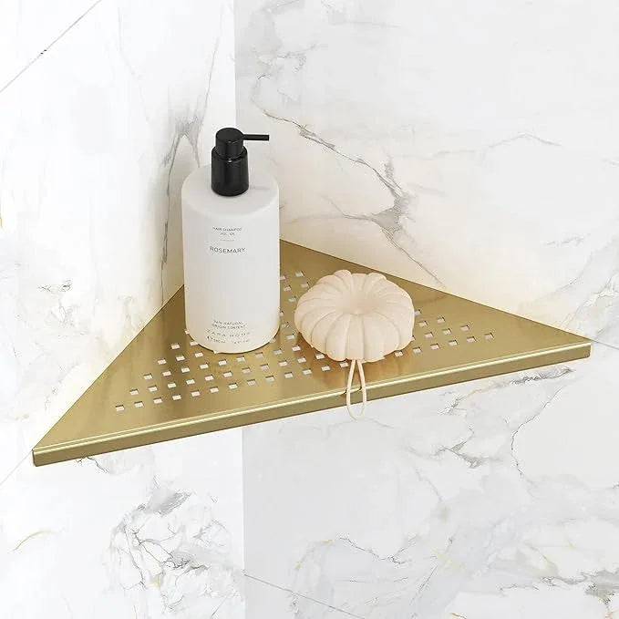 Bathroom Corner Shelf, Recessed 10" Shower Shelf Caddy, SUS304 Stainless Steel Shelf Wall Mount Triangular, No Drilling, Brushed Golden - ModernBath