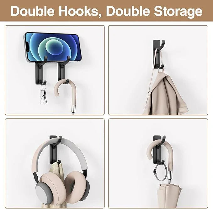 pickpiff Adhesive Wall Coat Hooks - Heavy Duty Stick-On Door Hanger, Metal Hook for Hanging Towel,Purse, Robe, Backpack, Jacket, Clothes - for Bathroom,Dorm, Closet, Kitchen - Black, 4 Pack - ModernBath