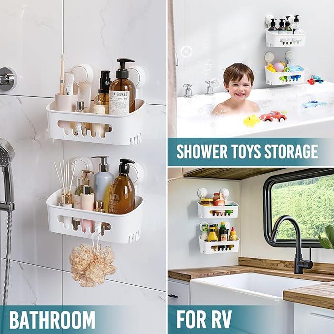 TAILI Shower Caddy Suction Cup 2 Pack, Heavy Duty Bathroom Organizer, Removable Shelves for Inside Shower, Shampoo, Waterproof Suction Plastic Storage for Bathroom Accessories Holder, White - ModernBath