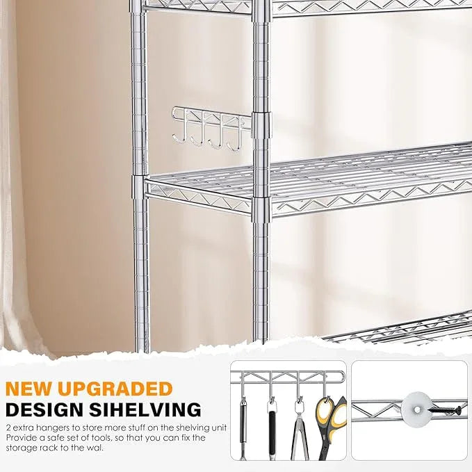 YNN Storage Shelves,6000Lbs 6 Tier Heavy Duty Metal Rolling Shelving Unit with Wheels & 8 Hooks, Adjustable Garage Wire Rack for Kitchen, Bathroom,Industrial,Pantry(36" W x 14" D x 72" H, Chrome) - ModernBath