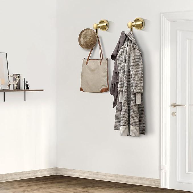 Gold Bathroom Towel Hook, Brushed Gold Bathroom Robe Hook, Heavy Duty Double Towel Hooks Bath Modern Coat Clothes Hook Wall Mounted for Kitchen Washroom - ModernBath