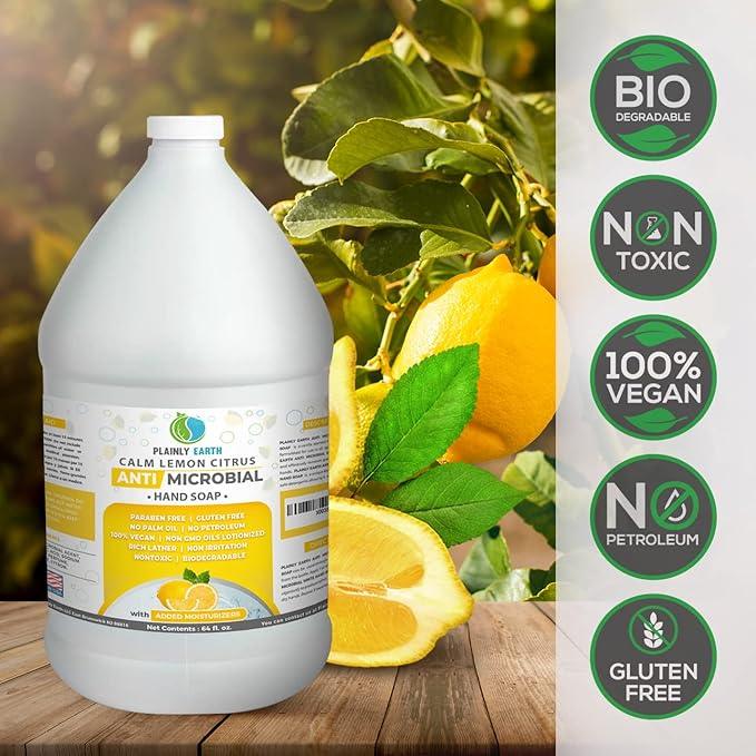 Plainly Earth Antimicrobial Liquid Hand Soap (64 Oz) - Antibacterial Soap Refill - Hand Soap Refill Bottle - Cruelty Free Moisturizing Soap, Calm Lemon Citrus - ModernBath