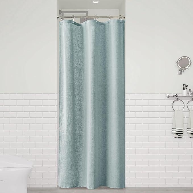 Naturoom 36 Inch Shower Curtain - Stall Narrow Half Green Linen Ultra Thick Fabric Shower Curtain Set with Hooks, Boho Farmhouse Rustic RV Camper Bath Curtains for Bathroom, Blue, 36 x 72 - ModernBath