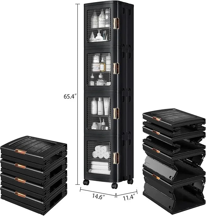VECELO 4-Tier Tall Narrow Storage Cabinet with Movable Wheels, Adjustable Shelves, Anti-Tip, Slim, for Small Space, Bathroom, Kitchen, Laundry, Black - ModernBath
