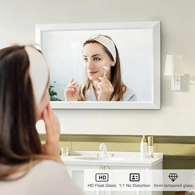 Bathroom Mirror for Over Sink,24x36Inch White Thick Anti-Rust Metal Frame, Rectangle Decorative Wall Mirror with HD Tempered Glass, Horizontal or Vertical Mount for Vanity, Bathroom,Living Room - ModernBath