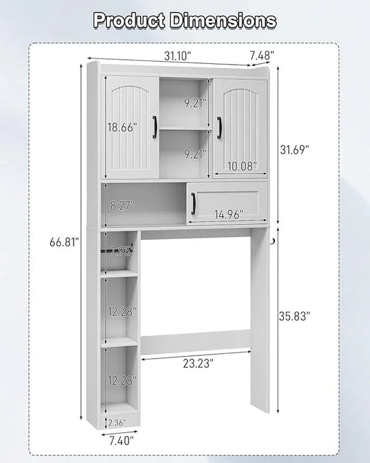 Vabches Farmhouse Over The Toilet Storage Cabinet with 2 Barn Doors & Sliding Door, Over The Toilet Bathroom Organizer with Open Storage Layer and Adjustable Shelves & Hooks.White - ModernBath