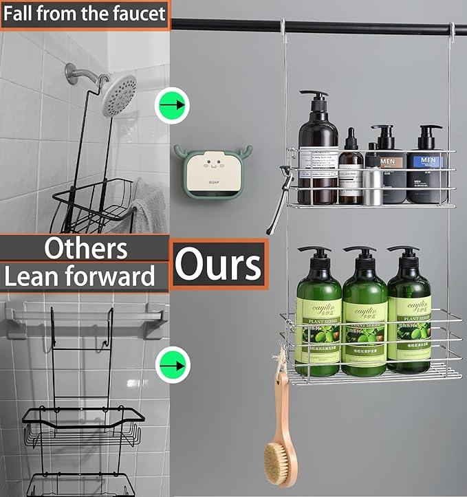 Seltomer Hanging Shower Rack Shower Caddy with Rotatable Hook bar Over the Door and Can be Hung on the Faucet or Claw Foot, 304 Stainless Steel Rust Proof and Durable (Double-Layer) - ModernBath