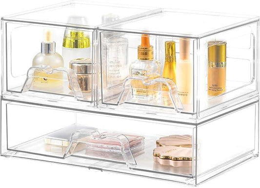 Stebopum 3 Pack Stackable Storage Drawers Clear Acrylic Organizer Makeup Bathroom Organizer and Storage for Beauty Supplies,Ideal for Vanity, Cabinet,Bathroom,Pantry Organization - ModernBath