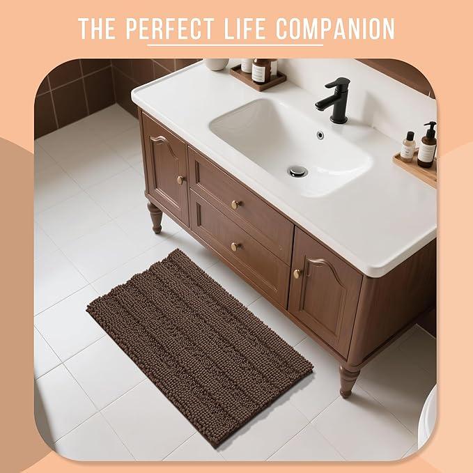 Yimobra Bathroom Rug Mat 32 x 20, Non Slip and Super Absorbent Bath Mat,Machine Washable Quick Dry,Ultra Plush Chenille Shower Rugs for Bathroom Floor Sink Tub and Shower Outside,Brown - ModernBath