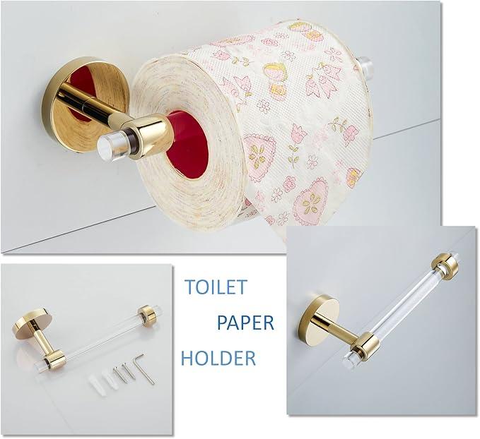 Gold Bathroom Hardware Accessories Set - Acrylic Hand Towel Holder Toilet Paper Holder Towel Hook - Wall Mounted Bath Towel Bar Set 3 Pieces SHUNLI - ModernBath