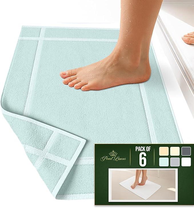 Pearl Linens Pack of 6 100% Cotton Bath Mat 20x30 inches, Soft & Absorbent Quick Dry Bathroom Mat Set, Not Bathroom Rugs, After Shower Mat, Bath Tub Mat, 687 GSM, Machine Washable, Mint Green - ModernBath