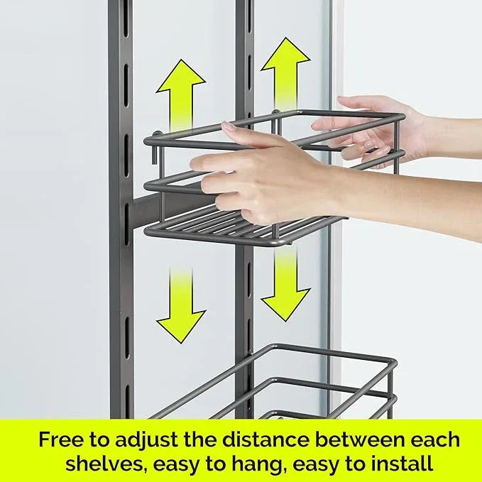 Orimade Over The Door Shower Caddy Adjustable 5 Tier Dark Grey,Bathroom Hanging Organizer Shelf Rustproof with 4 Hooks,Shower Basket with Soap Holder and Suction Cup - ModernBath