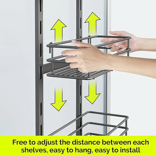 Orimade Over The Door Shower Caddy Adjustable 5 Tier Dark Grey,Bathroom Hanging Organizer Shelf Rustproof with 4 Hooks,Shower Basket with Soap Holder and Suction Cup - ModernBath