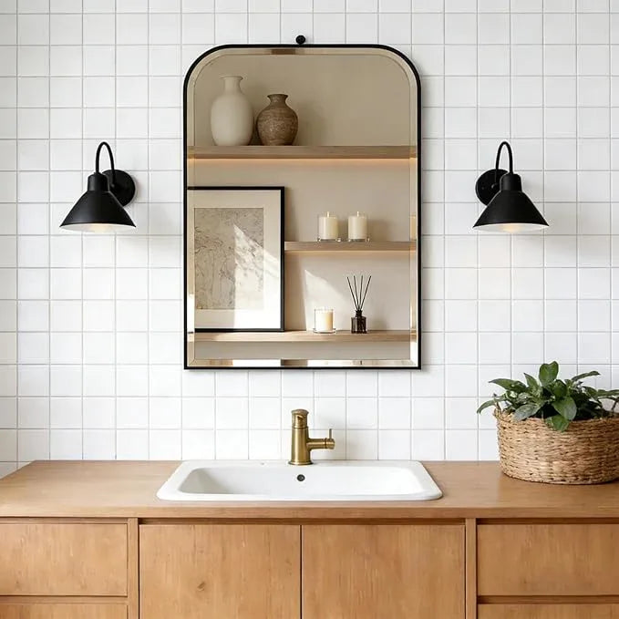 POZINO Beveled Oblong Mirror, 20"x30" Rectangle Rounded Mirror for Over Sink, Modern Black Bathroom Mirrors with Stainless Steel Frame, Vanity Wall Mirrors for Bedroom Living Room Entryway Fireplace - ModernBath