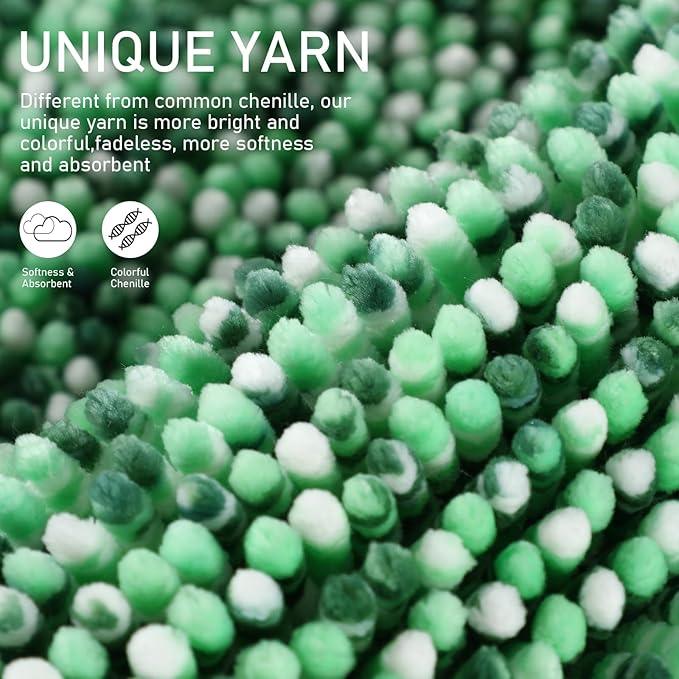 Yimobra Luxury Chenille U-Shaped Toilet Rug, Super Soft Shaggy Contour Bath Mat for Bathroom Floor, Fluffy, Water Absorbent, Non Slip, Machine Washable, Dry Quickly, 24''x 20'', Light Green & Green - ModernBath