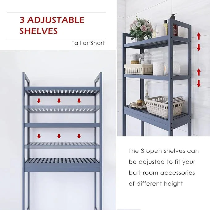 SMIBUY Bathroom Storage Shelf, Bamboo Over-The-Toilet Organizer Rack, Freestanding Toilet Space Saver with 3-Tier Adjustable Shelves (Grey) - ModernBath