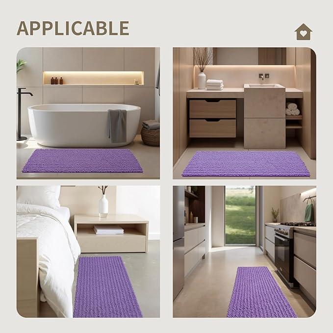 Ruggnovea Chenille Bathroom Rugs Non Slip Washable 36x24, Extra Thick Soft Absorbent Chenille Bath Mat, Non-Slip Barrier Backing, Quick Dry Machine Washable Bath Mats Tub, Shower,Floor/Sink,Purple - ModernBath