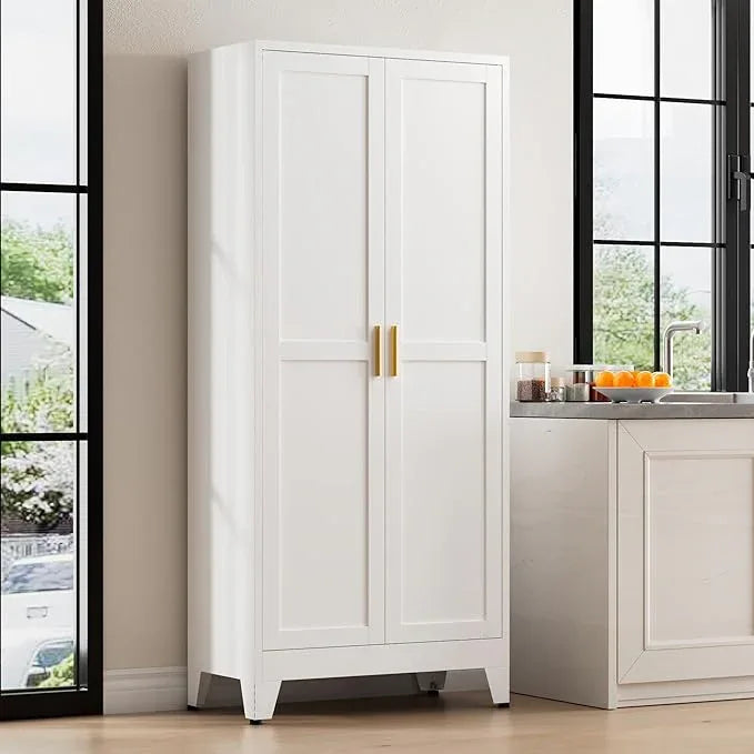 71” Tall Pantry Storage Cabinet, Kitchen Cabinets, Metal Cupboard with 4 Adjustable Shelves for Dining Room, Bathroom, Living Room - ModernBath