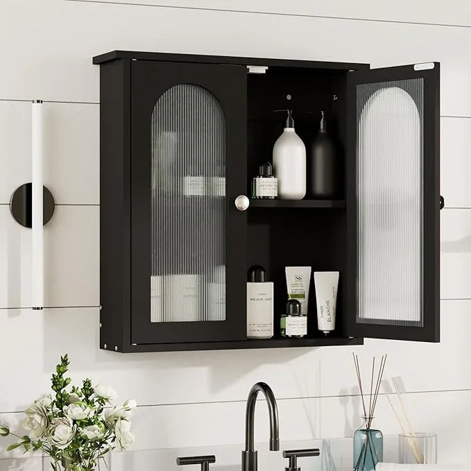 Black Bathroom Wall Cabinet,Bathroom Cabinet Wall Mounted with Arched,Medicine Cabinets Over Toilet,Surface Mount Medicine Cabinet for Laundry Room,Kitchen,Storage Cabinet 22x23 - ModernBath
