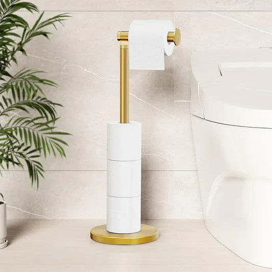 Cesun Toilet Paper Holder Stand Free Standing, Gold Toilet Paper Storage with Heavy Weighted Base, Bathroom Stainless Steel Toilet Paper Roll Holder, Non-Slip, Gold - ModernBath