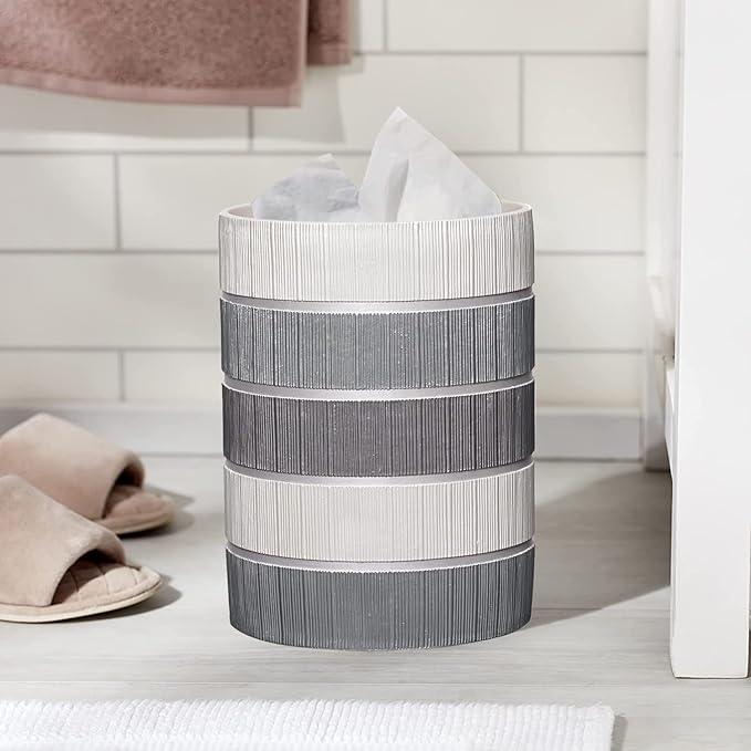 Zahari Home 2pc Modern Line Stylish Bath Accessories Set Waste Basket & Square Tissue Box Cover Classic Contemporary Decorative Beautiful Designs Gray Bathroom Decor Set for Home Modern Bath Set - ModernBath