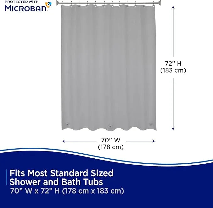Kenney MB61159 Microban Protected Medium Weight 4.8 Gauge Waterproof PEVA Shower Curtain Liner with Rust-Resistant Metal Grommets and Weighted Magnetic Hem for Bathroom, 70" W x 72" H, Gray, 1-Pack - ModernBath