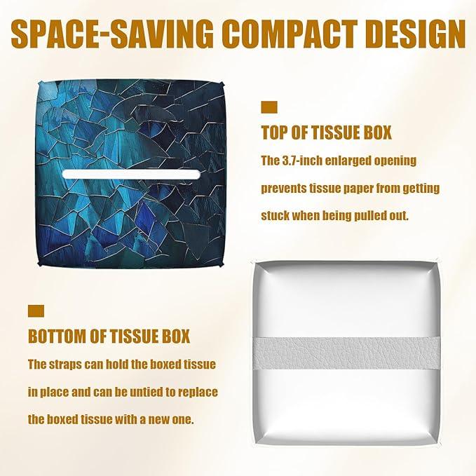 Glass Sea Turtle Tissue Box Cover 2PCS, Leather Tissue Box Holder Square Facial Paper Case Tissue Box Cube Organizer for Bathroom Bedroom Desk Office - ModernBath